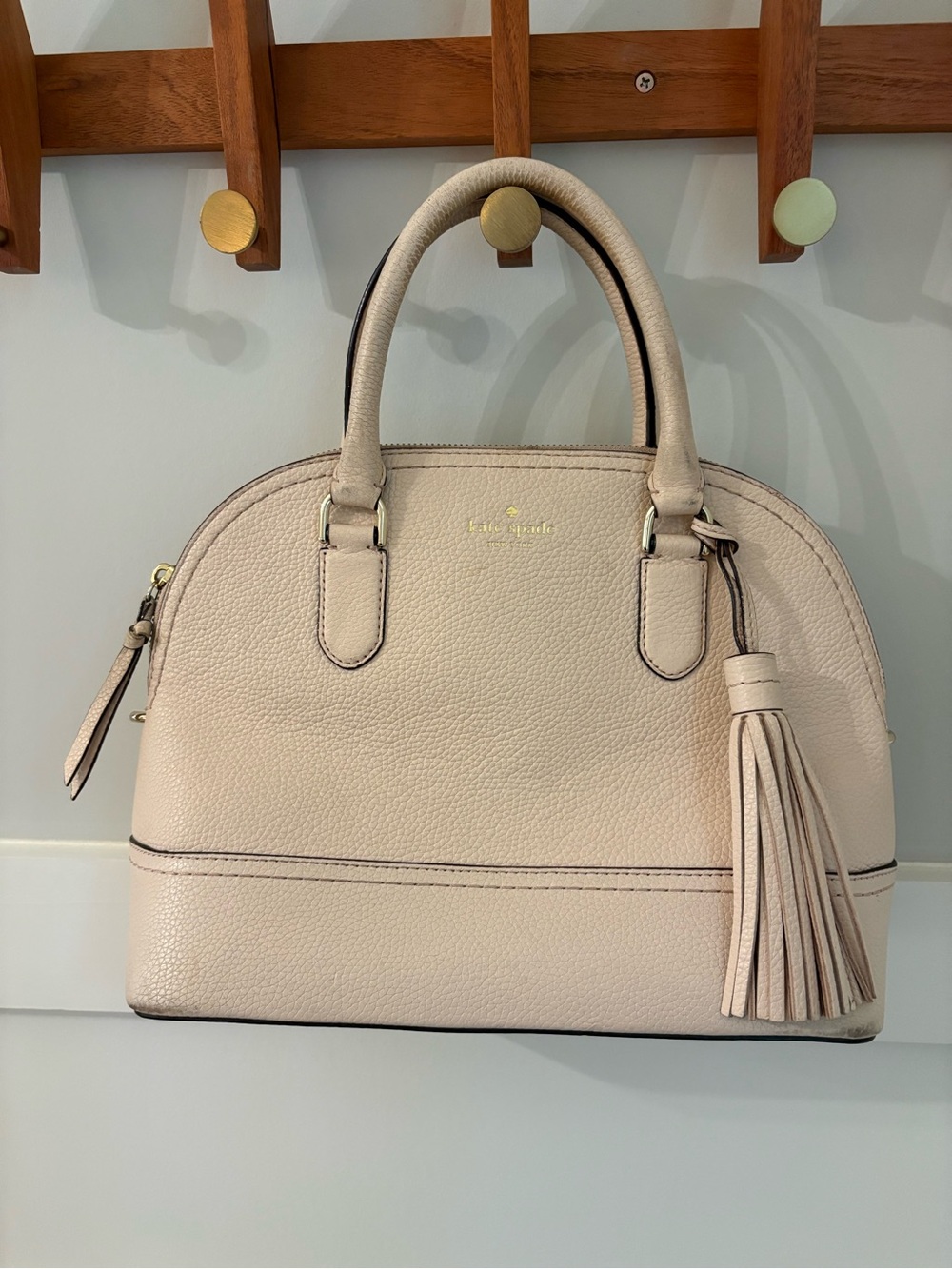 kate spade Cream Leather Dome Satchel with Tassel